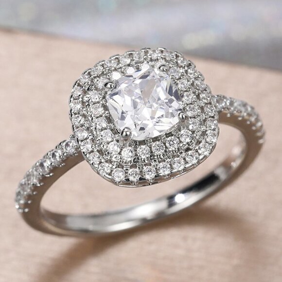 🎀Classic Thin Pure Zircon Square Luxury Wedding Rings for Women, MARR9041 - Picture 1 of 6